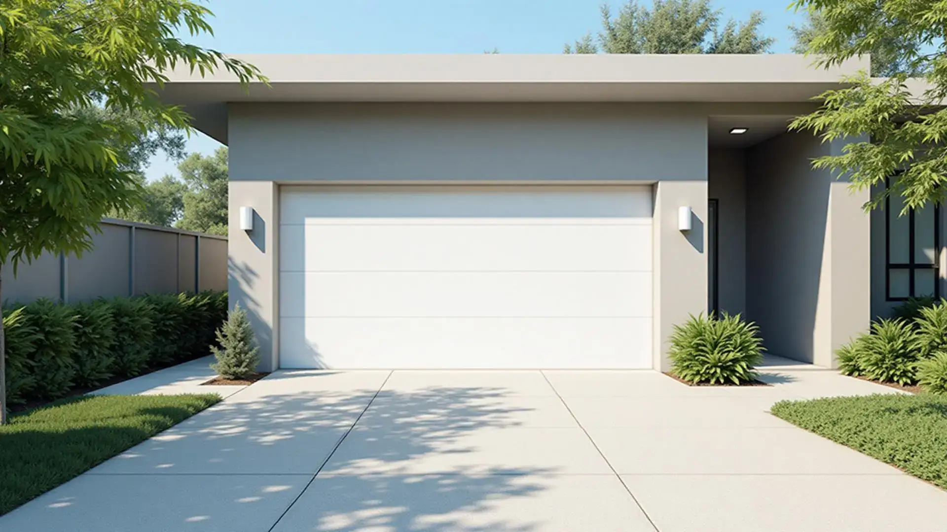 Modern garage door on contemporary home